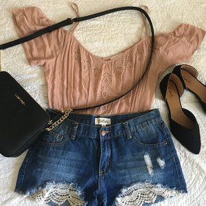 Boutique Lace and Denim Shorts